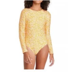 Art Class Girls' Ditsy Meadow Rash Guard One Piece Swimsuit - Yellow XL 14